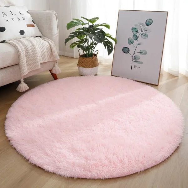 Tapis shaggy rond rose claire