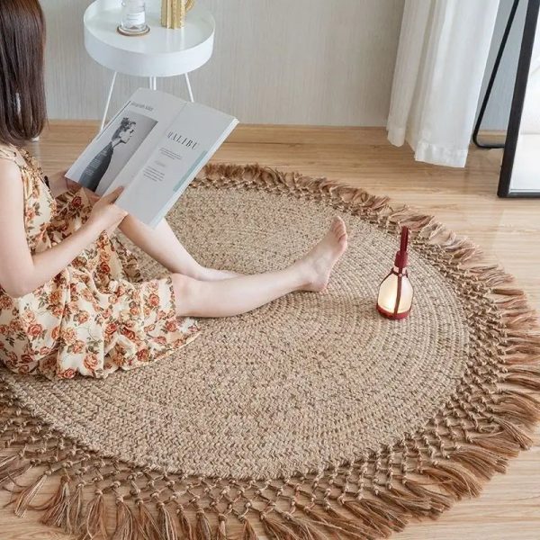 tapis rond jute avec ficelle
