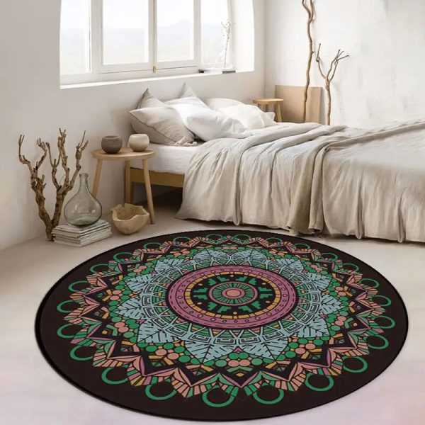 tapis rond exotique noir et bleu