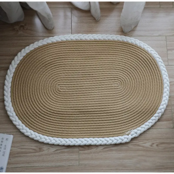 tapis jute ovale beige à bord blanc