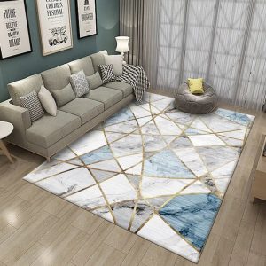 tapis moderne à mosaïque blanc et bleu
