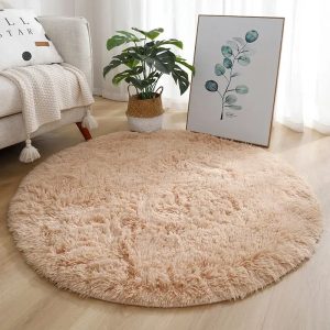 tapis shaggy rond Beige
