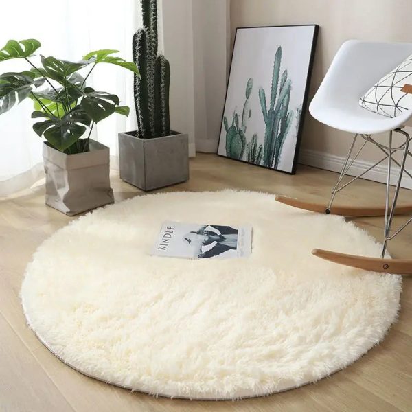 Tapis rond shaggy crème