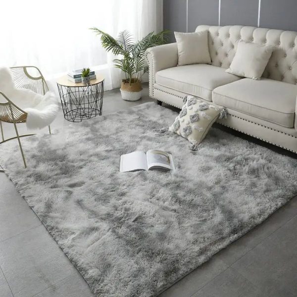 Tapis de salon moelleux gris et blanc