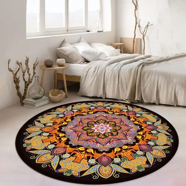 Tapis rond exotique noir orange