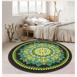 tapis rond exotique vert jaune