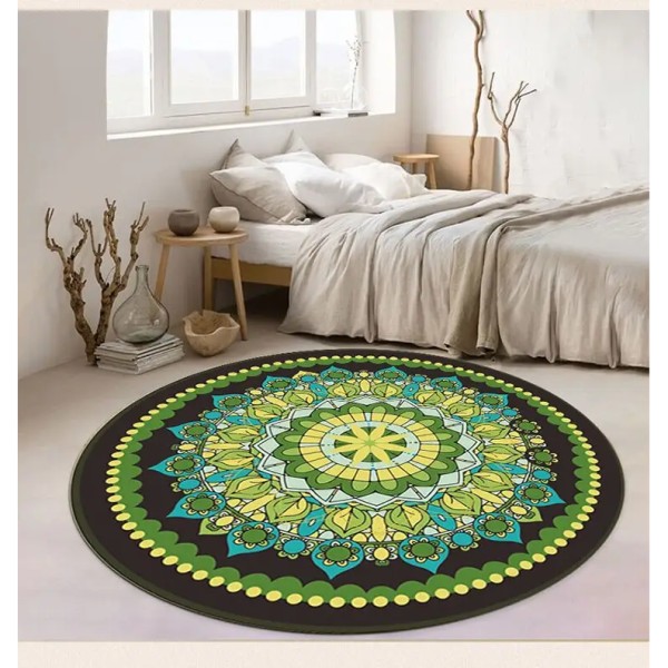 tapis rond exotique vert jaune