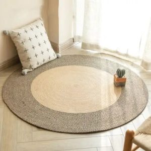 tapis rond en jute bord noir