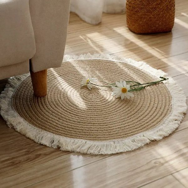 tapis rond en jute à bord blanc