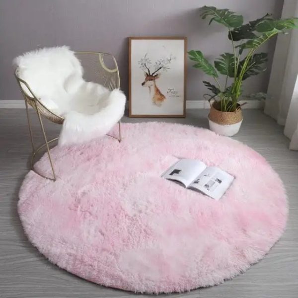 tapis shaggy rond rose