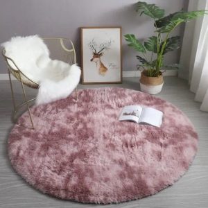 tapis rond shaggy rose violet