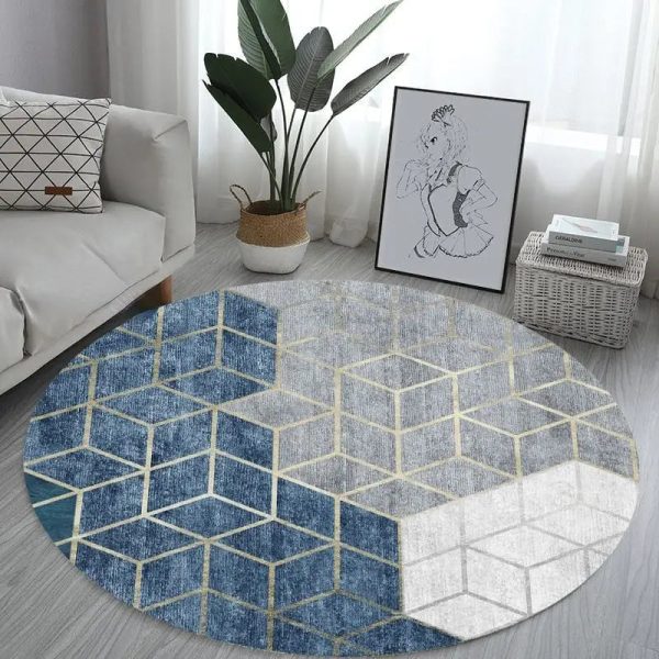 tapis rond à motif coloré bleu